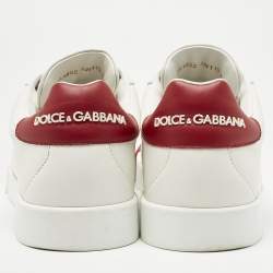 Pre Owned Dolce & Gabbana White/Red Leather and Rubber Toe Portofino Low Top Sneakers Size 39