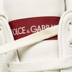 Pre Owned Dolce & Gabbana White/Red Leather and Rubber Toe Portofino Low Top Sneakers Size 39