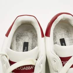 Pre Owned Dolce & Gabbana White/Red Leather and Rubber Toe Portofino Low Top Sneakers Size 39