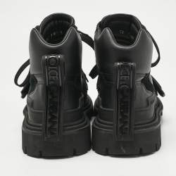 Pre Owned Dolce & Gabbana Black Leather and Rubber Logo Strappy Trekking Boots Size 40