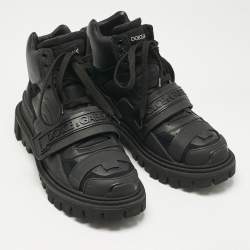 Pre Owned Dolce & Gabbana Black Leather and Rubber Logo Strappy Trekking Boots Size 40