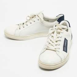 Pre Owned Dolce & Gabbana Navy Blue/White Suede and Leather Low Top Sneakers Size 41