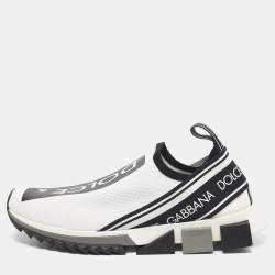 Pre Owned Dolce & Gabbana Black/White Knit Fabric Sorrento Slip On Sneakers Size 43.5
