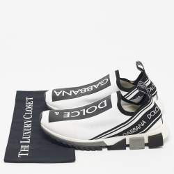 Pre Owned Dolce & Gabbana Black/White Knit Fabric Sorrento Slip On Sneakers Size 43.5