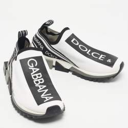 Pre Owned Dolce & Gabbana Black/White Knit Fabric Sorrento Slip On Sneakers Size 43.5