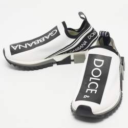 Pre Owned Dolce & Gabbana Black/White Knit Fabric Sorrento Slip On Sneakers Size 43.5