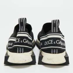 Pre Owned Dolce & Gabbana Black/White Knit Fabric Sorrento Slip-On Sneakers Size 41.5