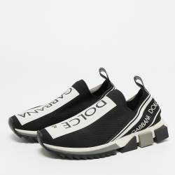Pre Owned Dolce & Gabbana Black/White Knit Fabric Sorrento Slip-On Sneakers Size 41.5