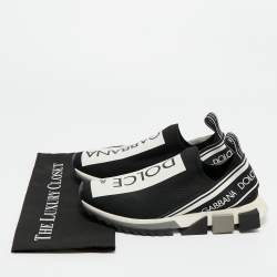 Pre Owned Dolce & Gabbana Black/White Knit Fabric Sorrento Slip-On Sneakers Size 41.5