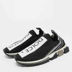 مملوكة مسبقًا Dolce & Gabbana Black Knit Fabric Sorrento Slip On Sneakers Size 42