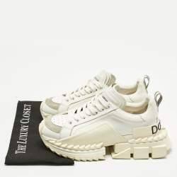 Pre Owned Dolce & Gabbana White Leather and Suede Super King Sneakers Size 40.5