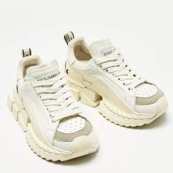 Pre Owned Dolce & Gabbana White Leather and Suede Super King Sneakers Size 40.5