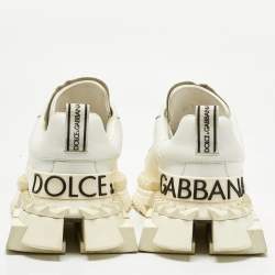 Pre Owned Dolce & Gabbana White Leather and Suede Super King Sneakers Size 40.5