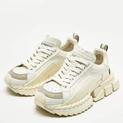 Pre Owned Dolce & Gabbana White Leather and Suede Super King Sneakers Size 40.5