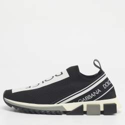 Pre Owned Dolce & Gabbana Black/White Knit Fabric Sorrento Slip On Sneakers Size 44