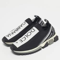 Pre Owned Dolce & Gabbana Black/White Knit Fabric Sorrento Slip On Sneakers Size 44