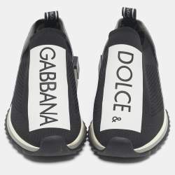 Pre Owned Dolce & Gabbana Black/White Knit Fabric Sorrento Slip On Sneakers Size 44