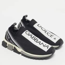 Pre Owned Dolce & Gabbana Black/White Knit Fabric Sorrento Slip On Sneakers Size 44