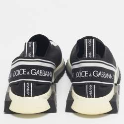 Pre Owned Dolce & Gabbana Black/White Knit Fabric Sorrento Slip On Sneakers Size 44