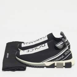 Pre Owned Dolce & Gabbana Black/White Knit Fabric Sorrento Slip On Sneakers Size 44