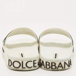Pre Owned Dolce & Gabbana White/Black Rubber Logo Flat Slides Size 40