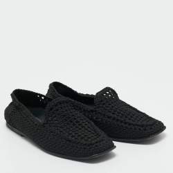 Pre Owned Dolce & Gabbana Black Woven Fabric Crochet Loafers Size 42.5