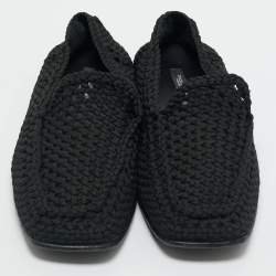 Pre Owned Dolce & Gabbana Black Woven Fabric Crochet Loafers Size 42.5