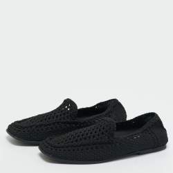 Pre Owned Dolce & Gabbana Black Woven Fabric Crochet Loafers Size 42.5