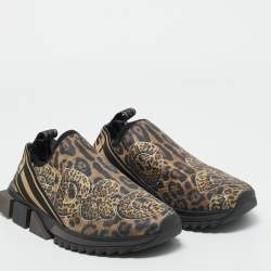 Pre Owned Dolce & Gabbana Gold/Black Knit Fabric Sorrento Slip On Sneakers Size 43