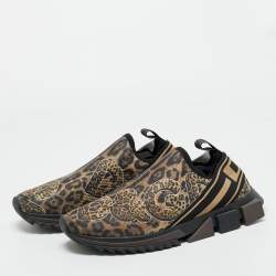 Pre Owned Dolce & Gabbana Gold/Black Knit Fabric Sorrento Slip On Sneakers Size 43