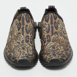 Pre Owned Dolce & Gabbana Gold/Black Knit Fabric Sorrento Slip On Sneakers Size 43