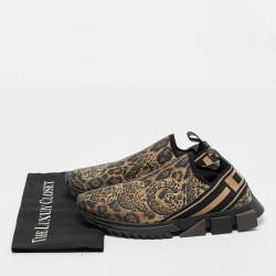 Pre Owned Dolce & Gabbana Gold/Black Knit Fabric Sorrento Slip On Sneakers Size 43