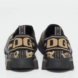 Pre Owned Dolce & Gabbana Gold/Black Knit Fabric Sorrento Slip On Sneakers Size 43