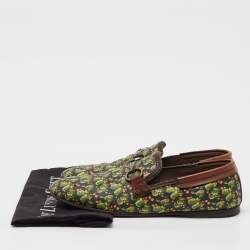 Pre Owned Dolce & Gabbana Multicolor Cactus Print Canvas and Leather Amalfi Smoking Slippers Size 41