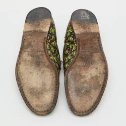 Pre Owned Dolce & Gabbana Multicolor Cactus Print Canvas and Leather Amalfi Smoking Slippers Size 41