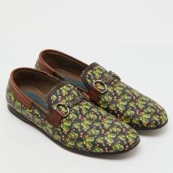 Pre Owned Dolce & Gabbana Multicolor Cactus Print Canvas and Leather Amalfi Smoking Slippers Size 41
