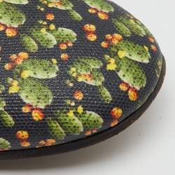 Pre Owned Dolce & Gabbana Multicolor Cactus Print Canvas and Leather Amalfi Smoking Slippers Size 41