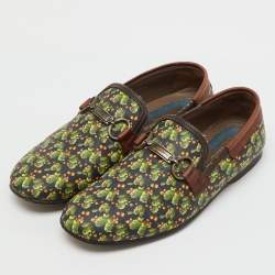 Pre Owned Dolce & Gabbana Multicolor Cactus Print Canvas and Leather Amalfi Smoking Slippers Size 41