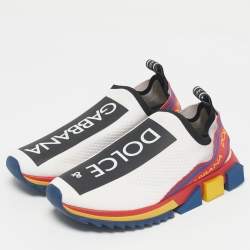 Pre Owned Dolce & Gabbana Black/Red Knit Fabric Sorrento Slip-On Sneakers Size 41.5