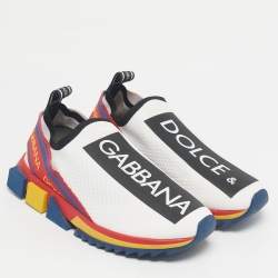 Pre Owned Dolce & Gabbana Black/Red Knit Fabric Sorrento Slip-On Sneakers Size 41.5