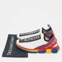 Pre Owned Dolce & Gabbana Black/Red Knit Fabric Sorrento Slip-On Sneakers Size 41.5