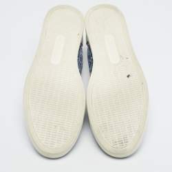 Pre Owned Dolce & Gabbana Blue/White Leather Majolica Print Portofino Low Top Sneakers Size 44