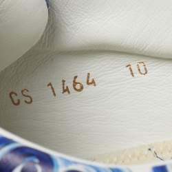 Pre Owned Dolce & Gabbana Blue/White Leather Majolica Print Portofino Low Top Sneakers Size 44