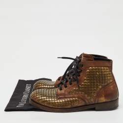 Pre Owned Dolce & Gabbana Brown Leather Runway Studs Cortina Lace Up Ankle Boots Size 41