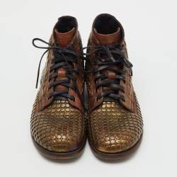 Pre Owned Dolce & Gabbana Brown Leather Runway Studs Cortina Lace Up Ankle Boots Size 41