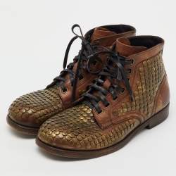 Pre Owned Dolce & Gabbana Brown Leather Runway Studs Cortina Lace Up Ankle Boots Size 41