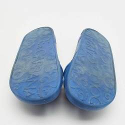 Pre Owned Dolce & Gabbana Blue Rubber Logo Flat Slides Size 43