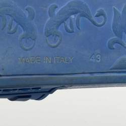Pre Owned Dolce & Gabbana Blue Rubber Logo Flat Slides Size 43