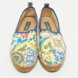 Pre Owned Dolce & Gabbana Multicolor Majolica Print Canvas Slip On Espadrilles Size 45