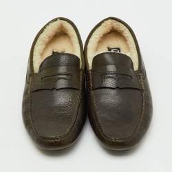 مملوكة مسبقًا حذاء لوفرز دولتشي أند غابانا فراء شيرلينغ جلد زيتوني مقاس 44